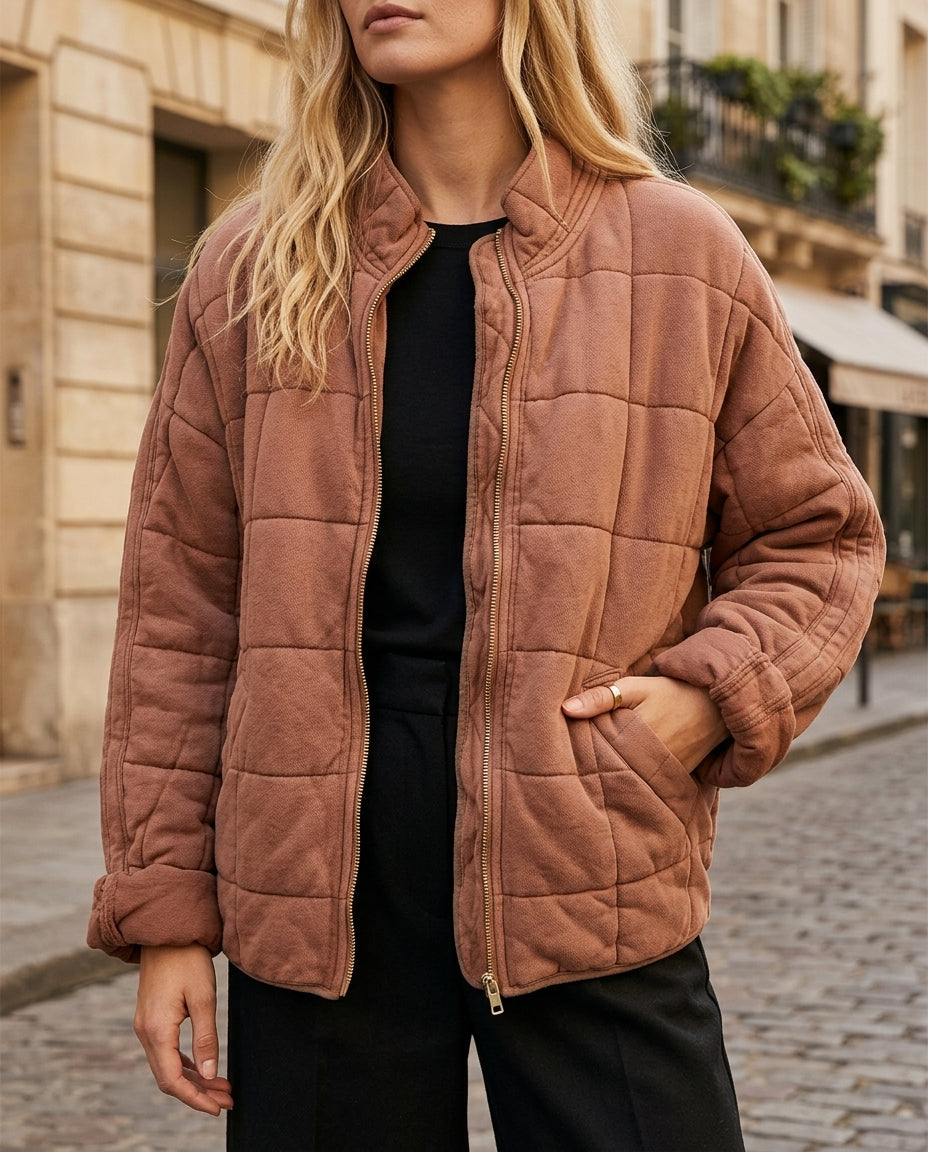 Women's Lightweight Quilted Jacket with Full Zip and Stand Collar