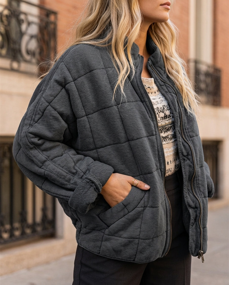 Women's Lightweight Quilted Jacket with Full Zip and Stand Collar