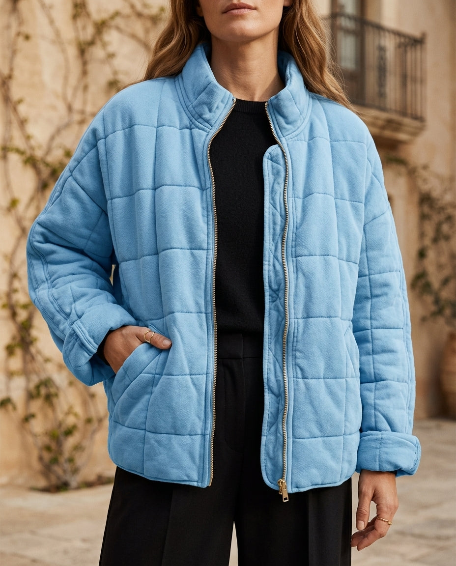 Women's Lightweight Quilted Jacket with Full Zip and Stand Collar
