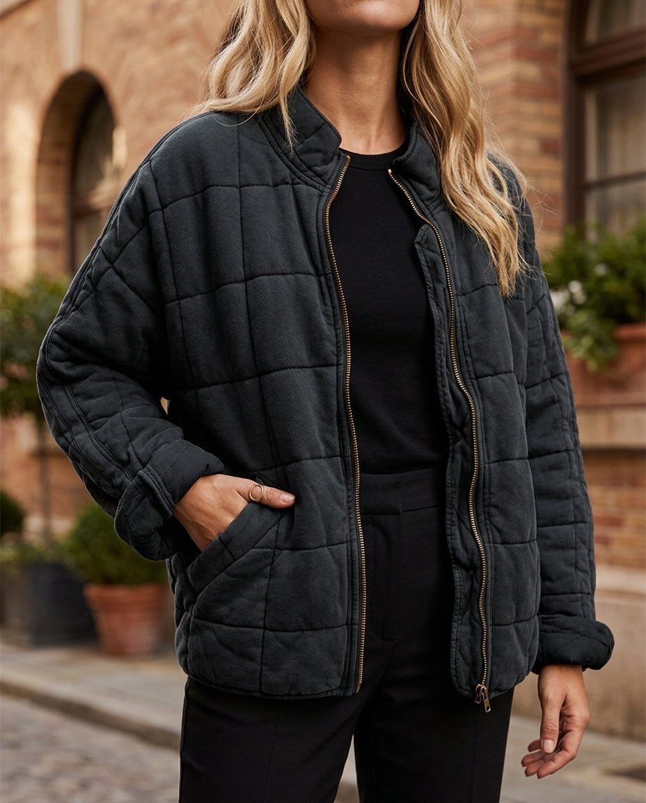 Women's Lightweight Quilted Jacket with Full Zip and Stand Collar