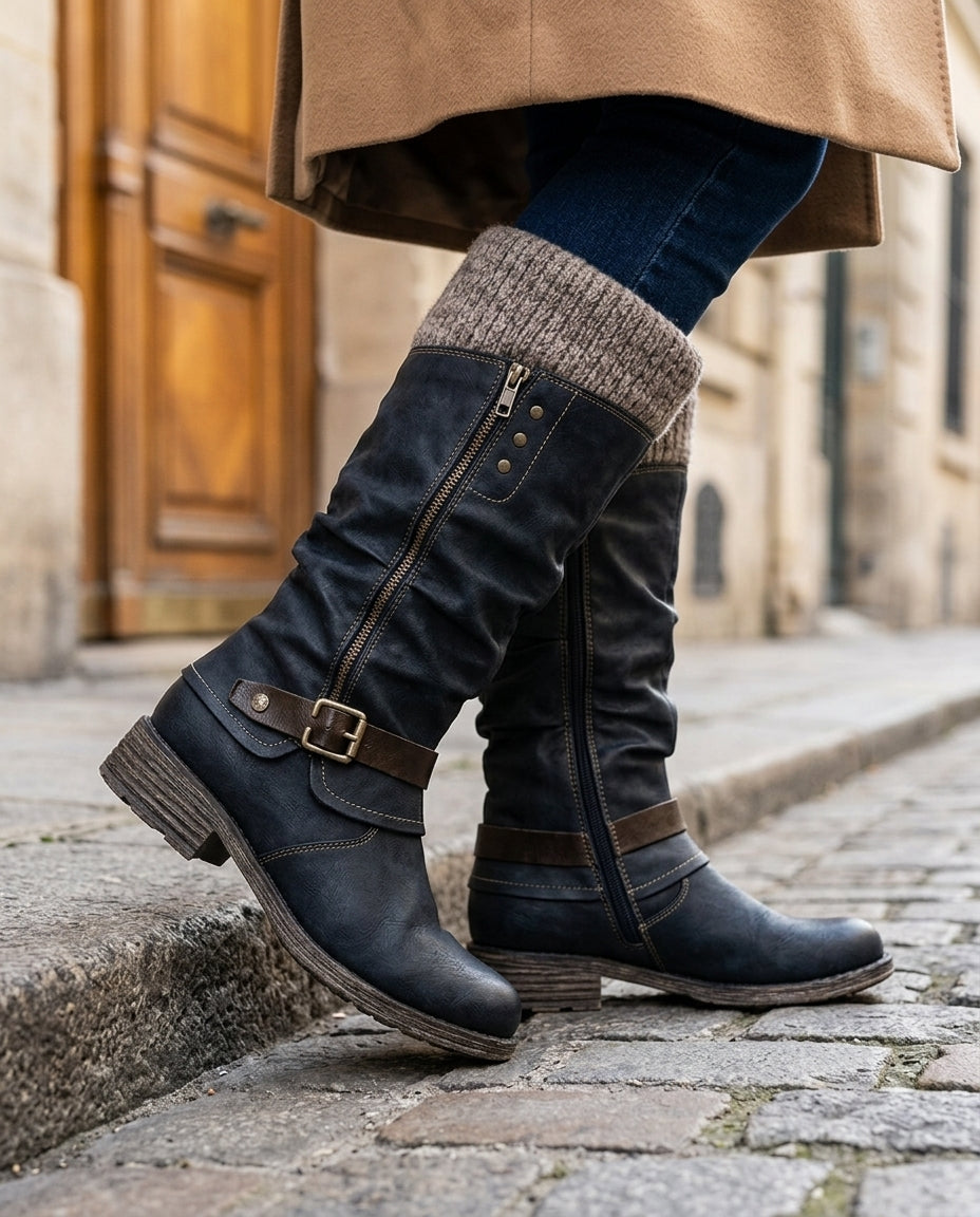 Women's Thermal Orthopedic Mid Calf Boots with Side Zip and Buckle Strap