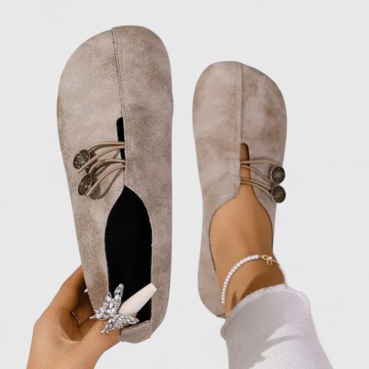 Women's Soft Suede Slip On Flats with Adjustable Button Straps