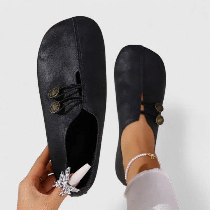 Women's Soft Suede Slip On Flats with Adjustable Button Straps