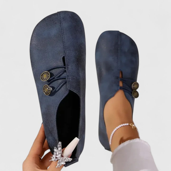 Women's Soft Suede Slip On Flats with Adjustable Button Straps