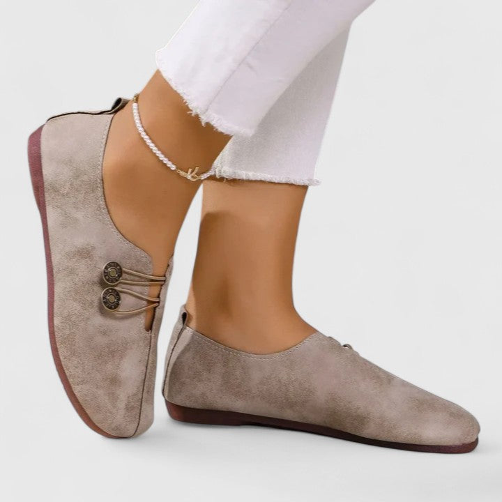 Women's Soft Suede Slip On Flats with Adjustable Button Straps
