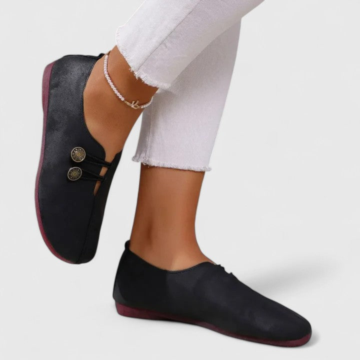Women's Soft Suede Slip On Flats with Adjustable Button Straps