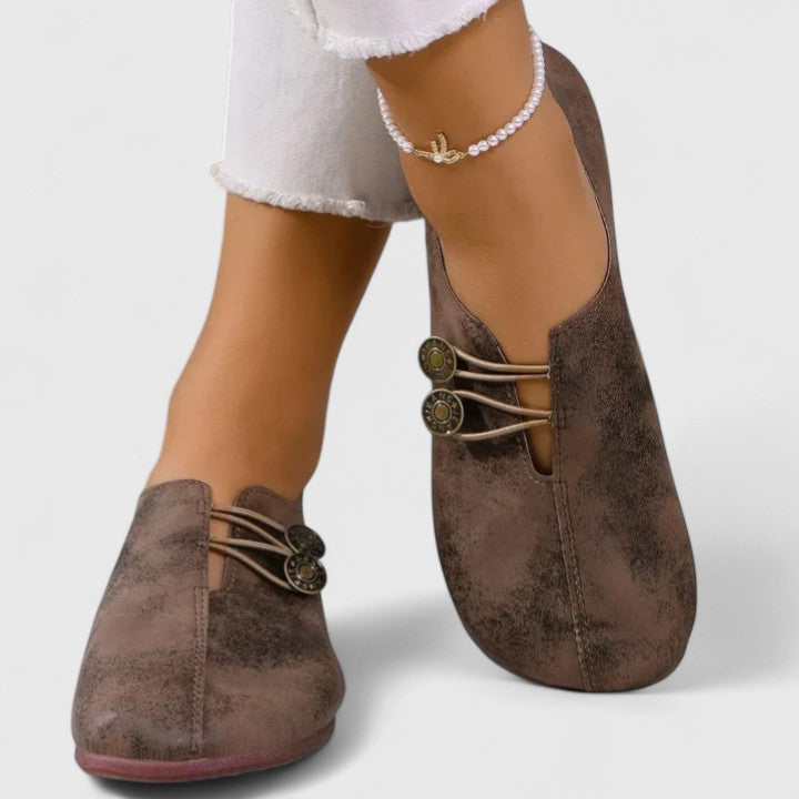 Women's Soft Suede Slip On Flats with Adjustable Button Straps