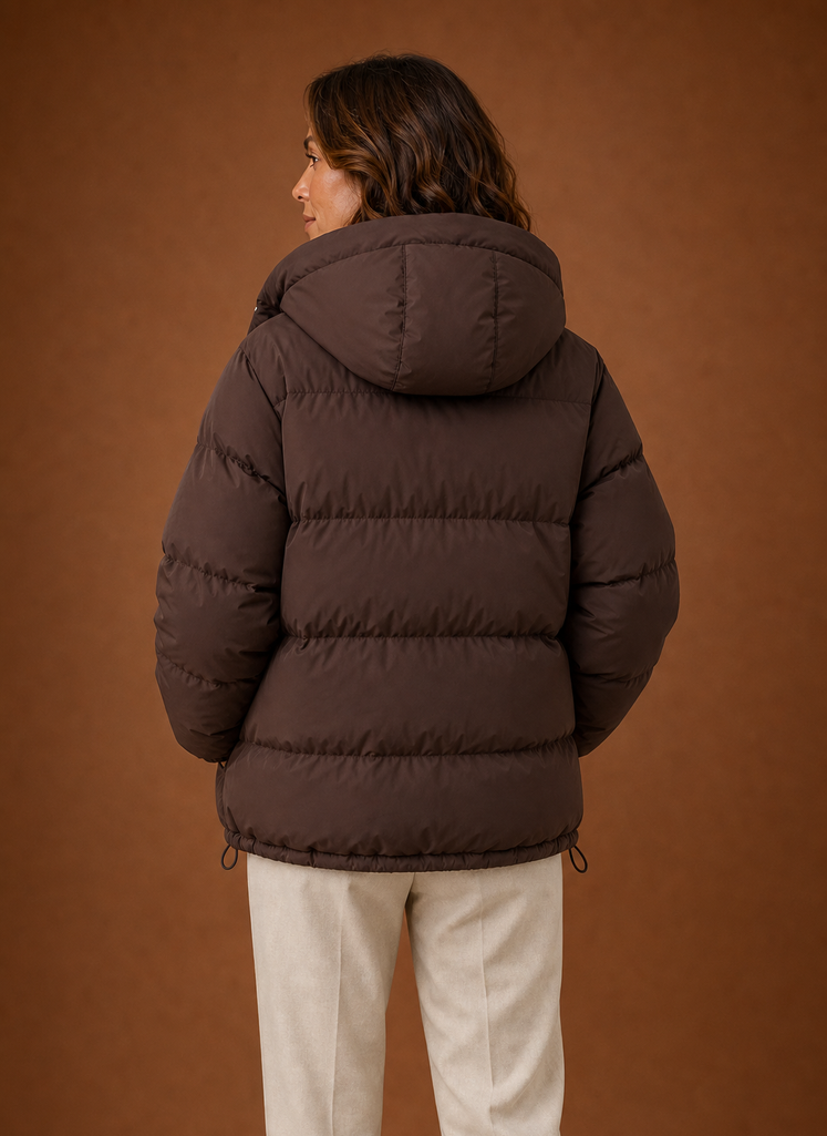 Women's Oversized Puffer Jacket with Hood and Zip Front Pockets