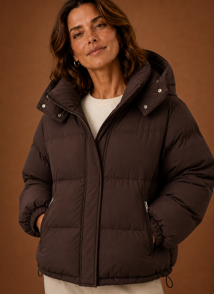 Women's Oversized Puffer Jacket with Hood and Zip Front Pockets