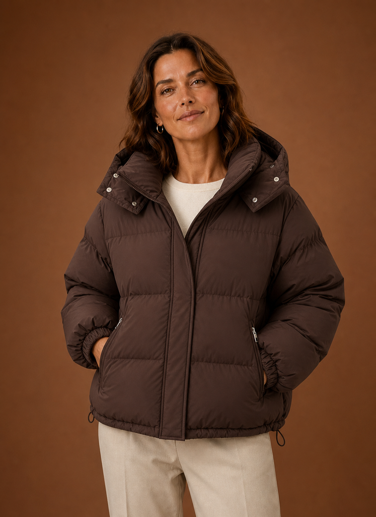 Women's Oversized Puffer Jacket with Hood and Zip Front Pockets