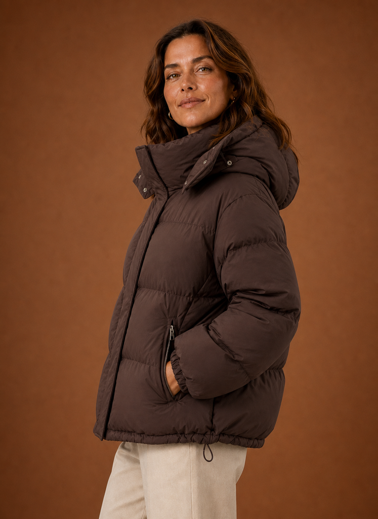 Women's Oversized Puffer Jacket with Hood and Zip Front Pockets