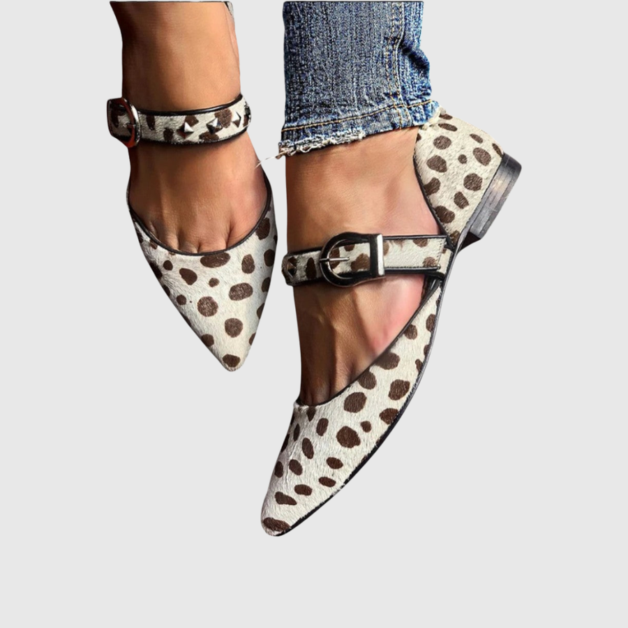 Women's Leopard Print Pointed Toe Mary Jane Flats with Ankle Strap