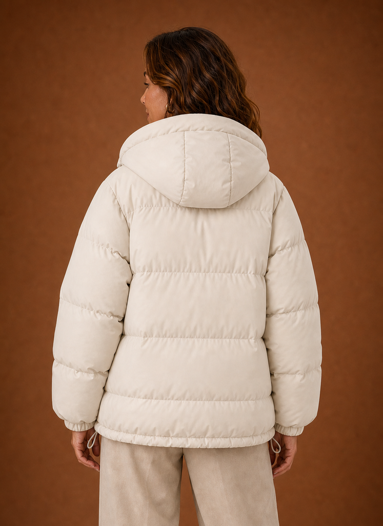 Women's Oversized Puffer Jacket with Hood and Zip Front Pockets