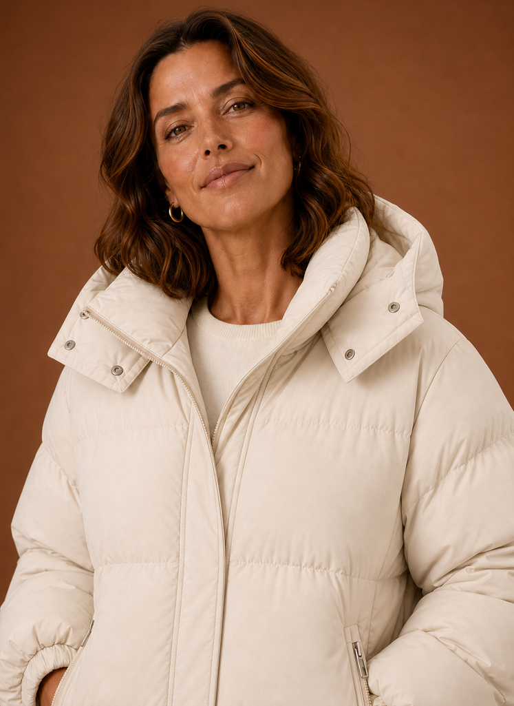 Women's Oversized Puffer Jacket with Hood and Zip Front Pockets