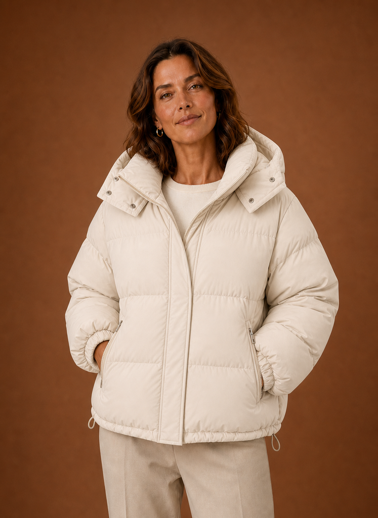 Women's Oversized Puffer Jacket with Hood and Zip Front Pockets