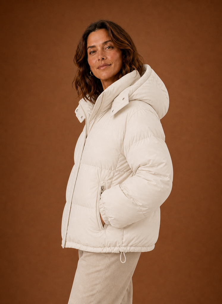 Women's Oversized Puffer Jacket with Hood and Zip Front Pockets