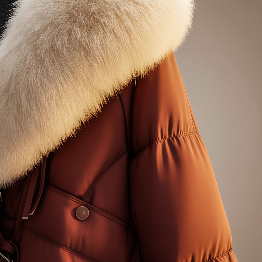 Women's Padded Coat With Plush Oversized Collar And Zip Front
