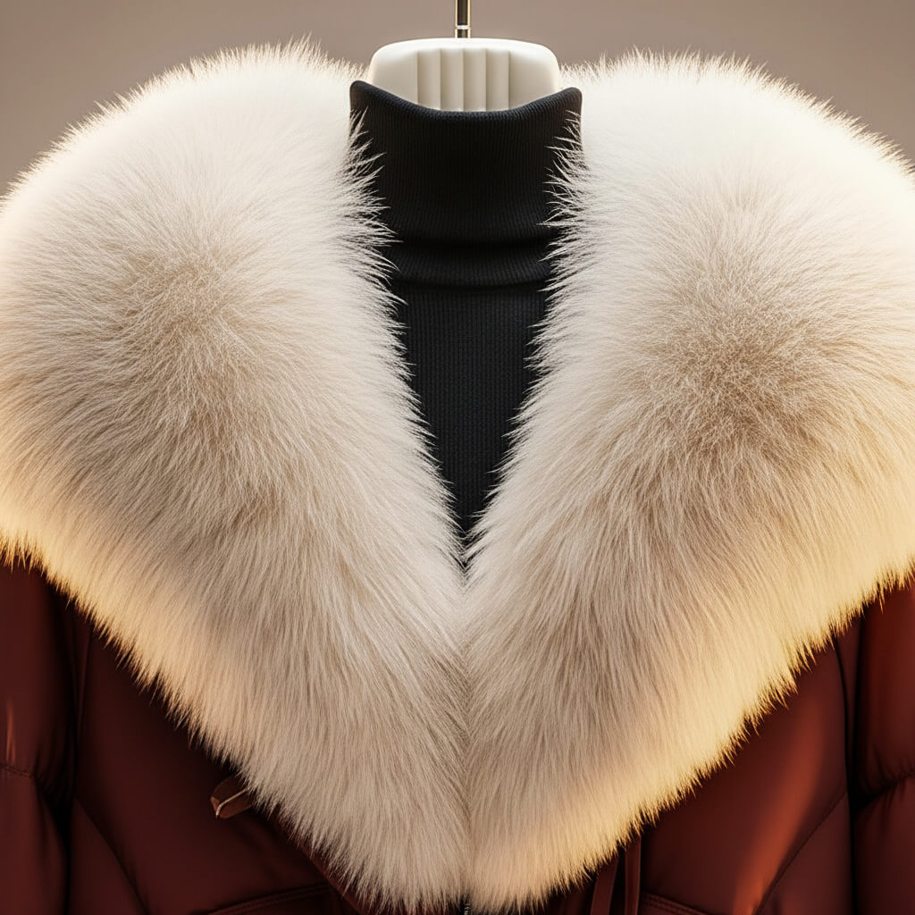 Women's Padded Coat With Plush Oversized Collar And Zip Front