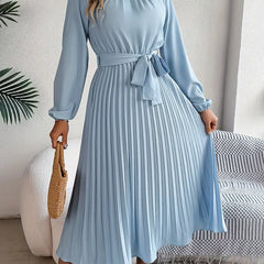Jasmine | Womens Long Sleeve Pleated Belted Dress 1
