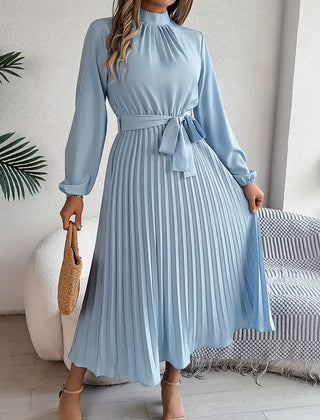 Jasmine | Womens Long Sleeve Pleated Belted Dress 1