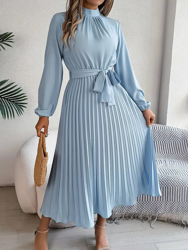Jasmine | Womens Long Sleeve Pleated Belted Dress 1