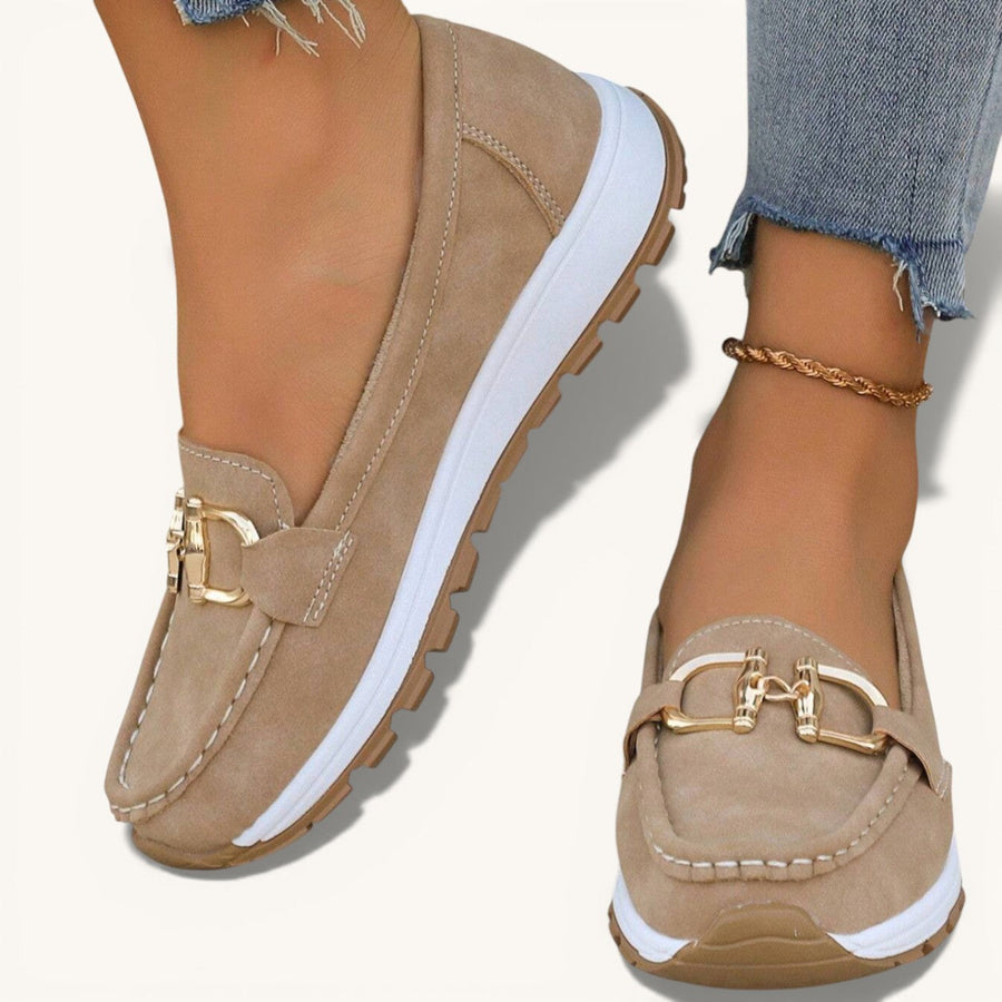 Women's Platform Loafers with Metal Buckle and Lug Sole