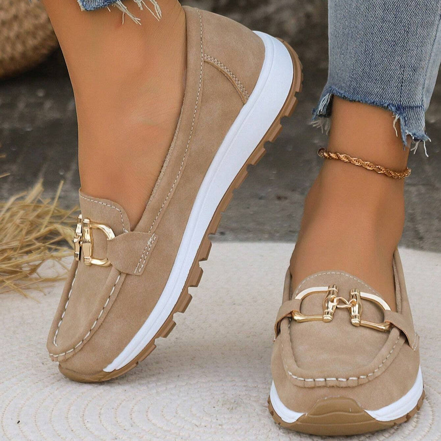 Women's Platform Loafers with Metal Buckle and Lug Sole