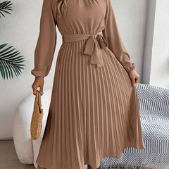 Jasmine | Womens Long Sleeve Pleated Belted Dress 9