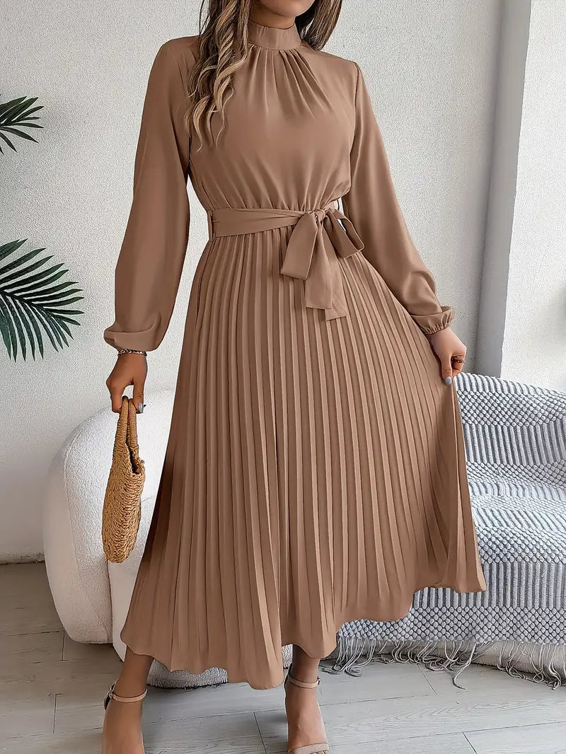 Jasmine | Womens Long Sleeve Pleated Belted Dress 9