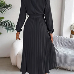 Jasmine | Womens Long Sleeve Pleated Belted Dress 12