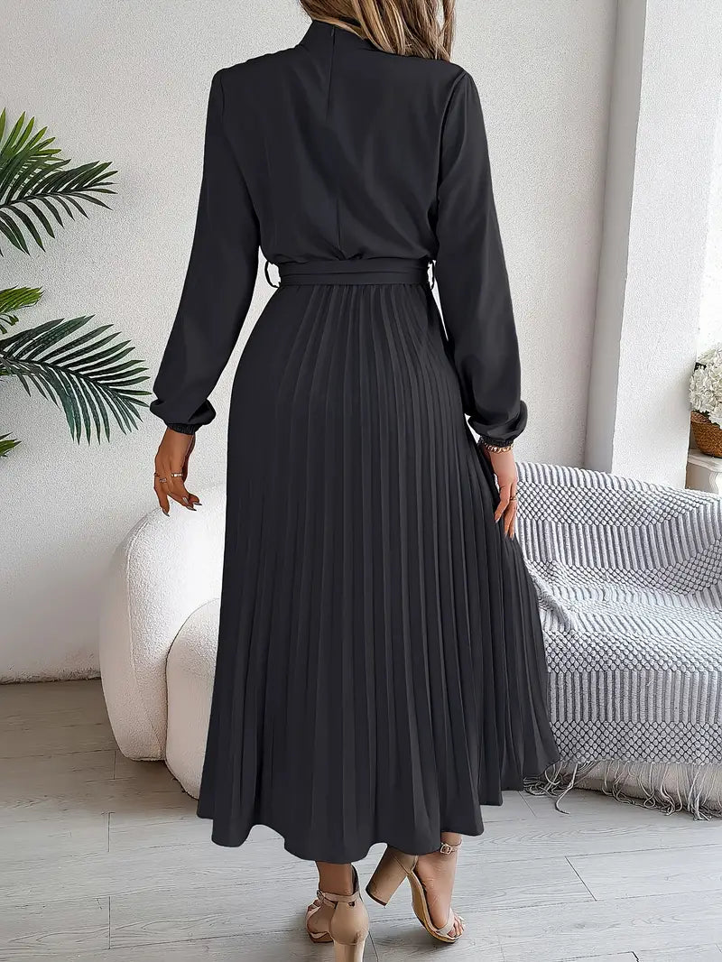 Jasmine | Womens Long Sleeve Pleated Belted Dress 12