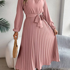Jasmine | Womens Long Sleeve Pleated Belted Dress 7