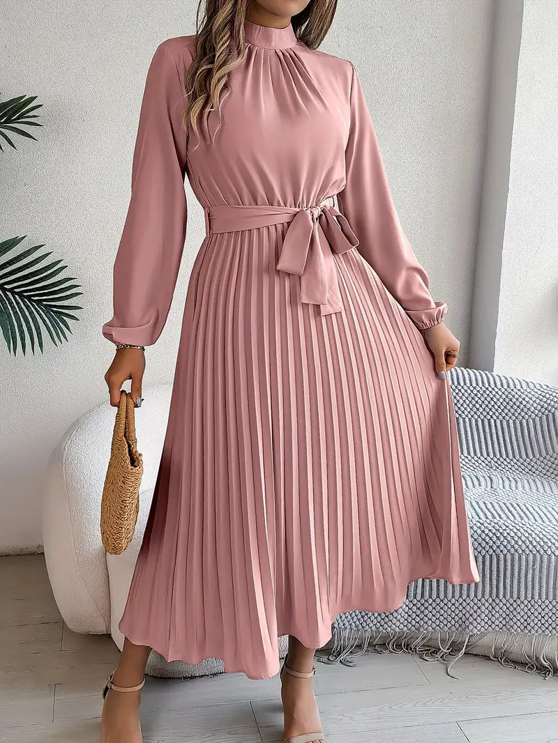 Jasmine | Womens Long Sleeve Pleated Belted Dress 7