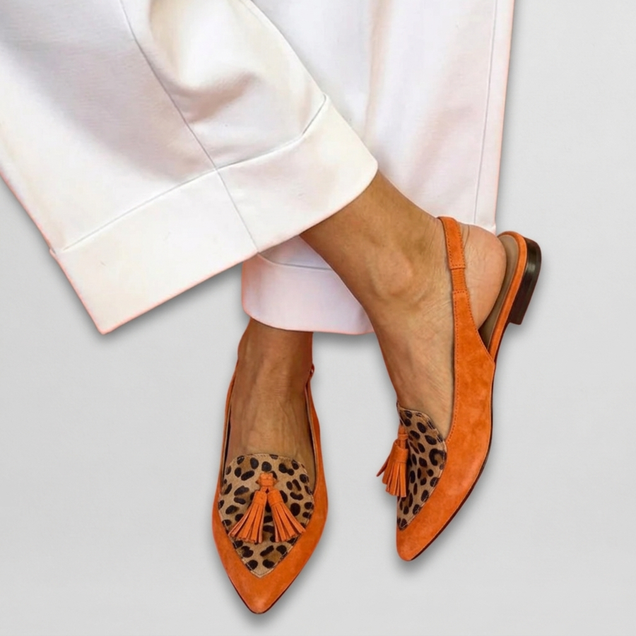 Women's Pointed Toe Slingback Flats with Leopard Print and Tassel