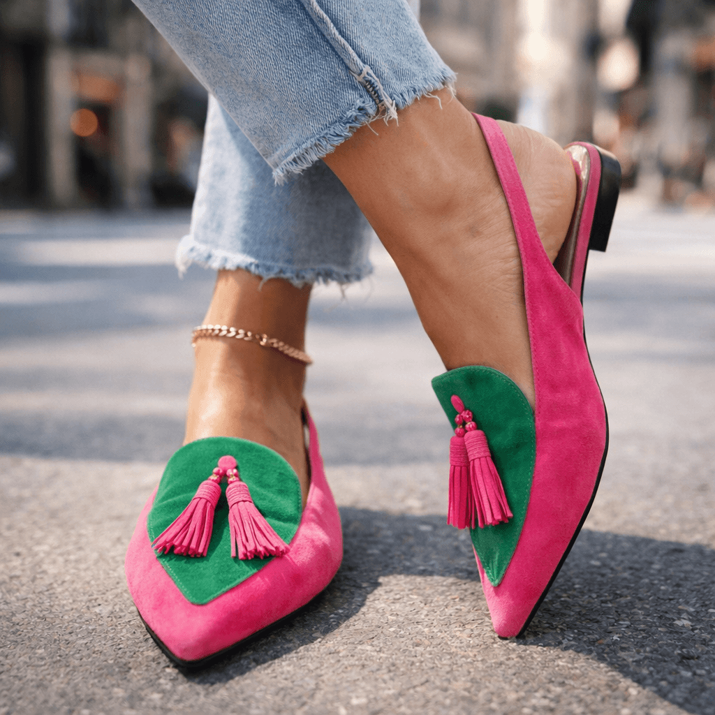 Women's Pointed Toe Slingback Flats with Leopard Print and Tassel