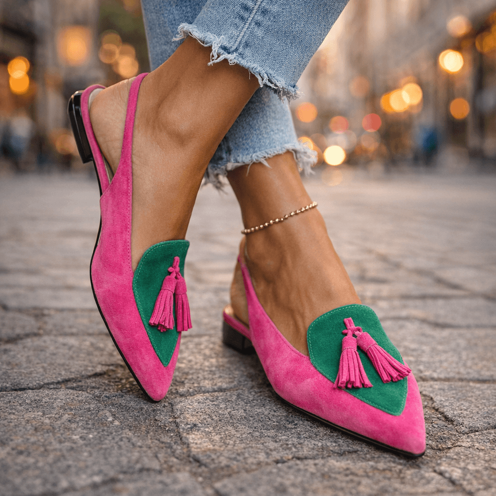 Women's Pointed Toe Slingback Flats with Leopard Print and Tassel