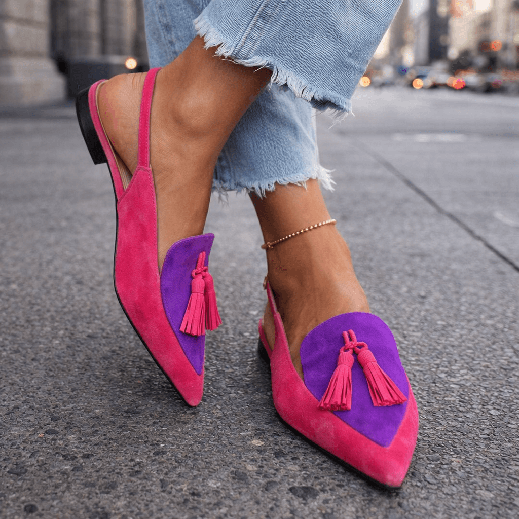 Women's Pointed Toe Slingback Flats with Leopard Print and Tassel