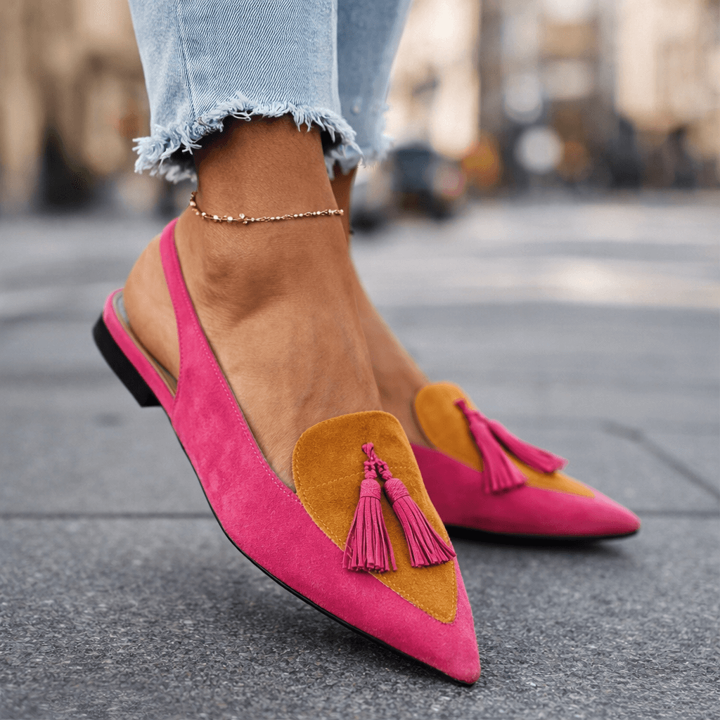 Women's Pointed Toe Slingback Flats with Leopard Print and Tassel