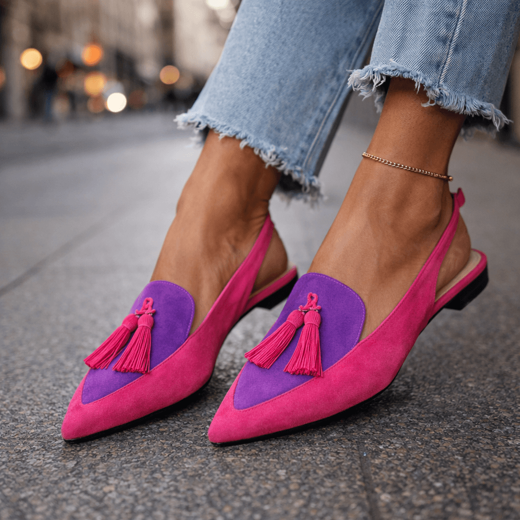 Women's Pointed Toe Slingback Flats with Leopard Print and Tassel