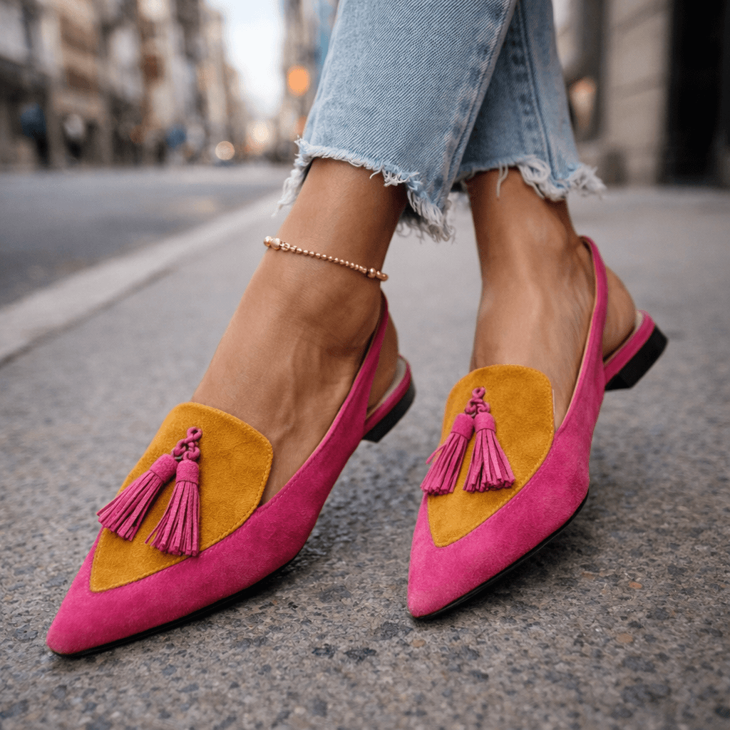 Women's Pointed Toe Slingback Flats with Leopard Print and Tassel