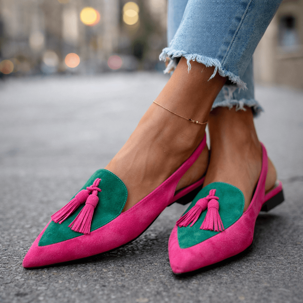 Women's Pointed Toe Slingback Flats with Leopard Print and Tassel
