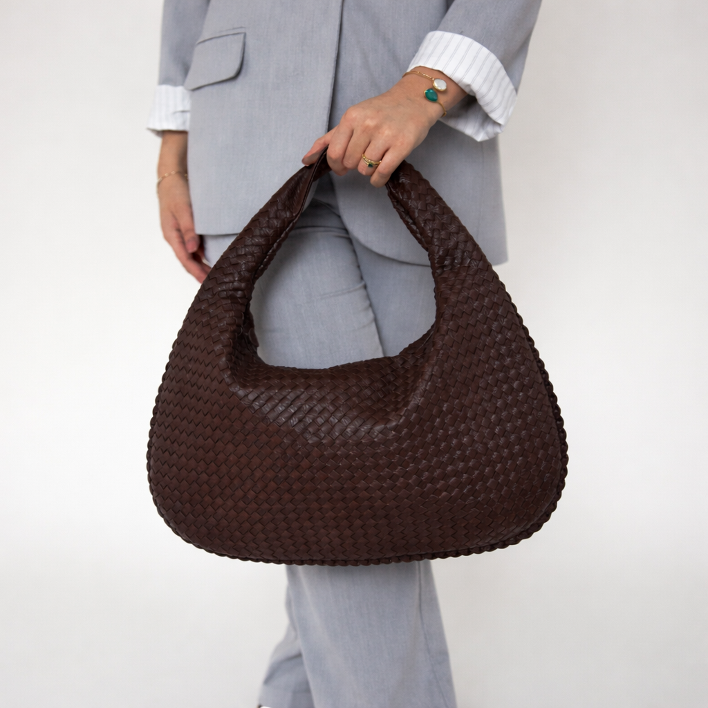 Women's Large Woven Faux Leather Hobo Shoulder Bag