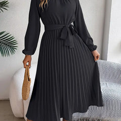 Jasmine | Womens Long Sleeve Pleated Belted Dress 11