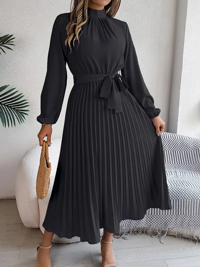 Jasmine | Womens Long Sleeve Pleated Belted Dress 11