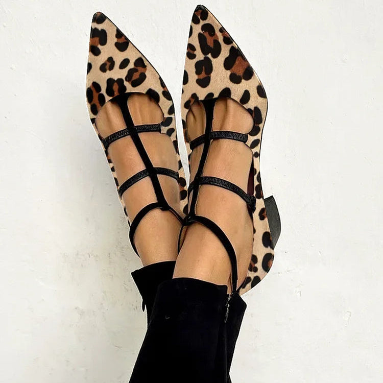 Women's Leopard Print Pointed Toe Heels with Ankle Straps