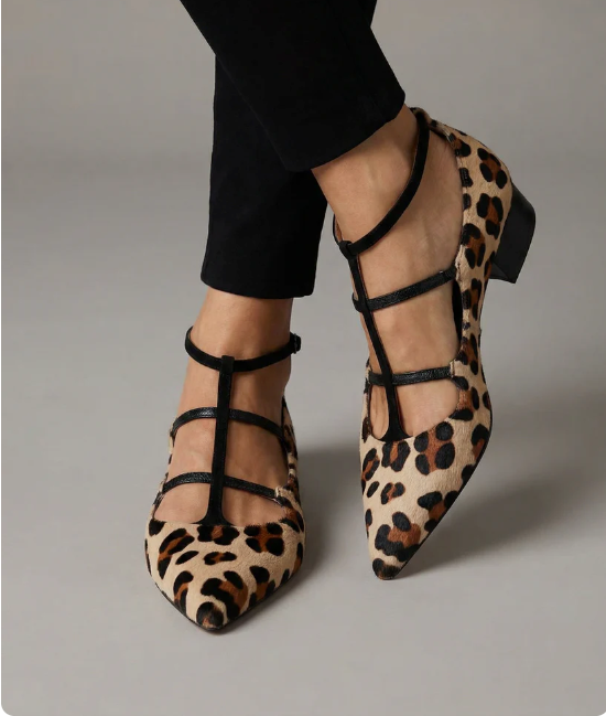 Women's Leopard Print Pointed Toe Heels with Ankle Straps