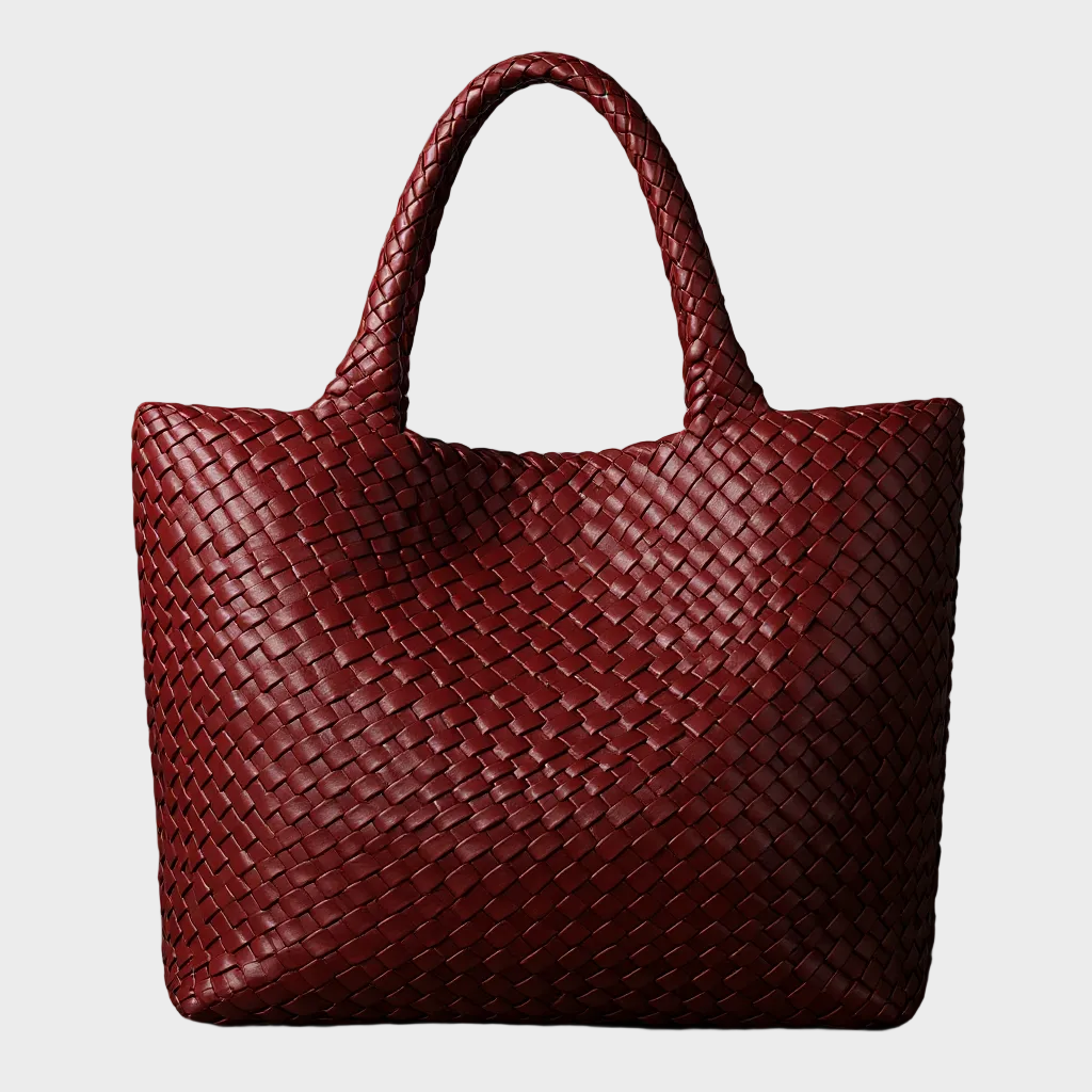 Women's Woven Tote Bag in Soft Microfiber Leather with Shoulder Straps