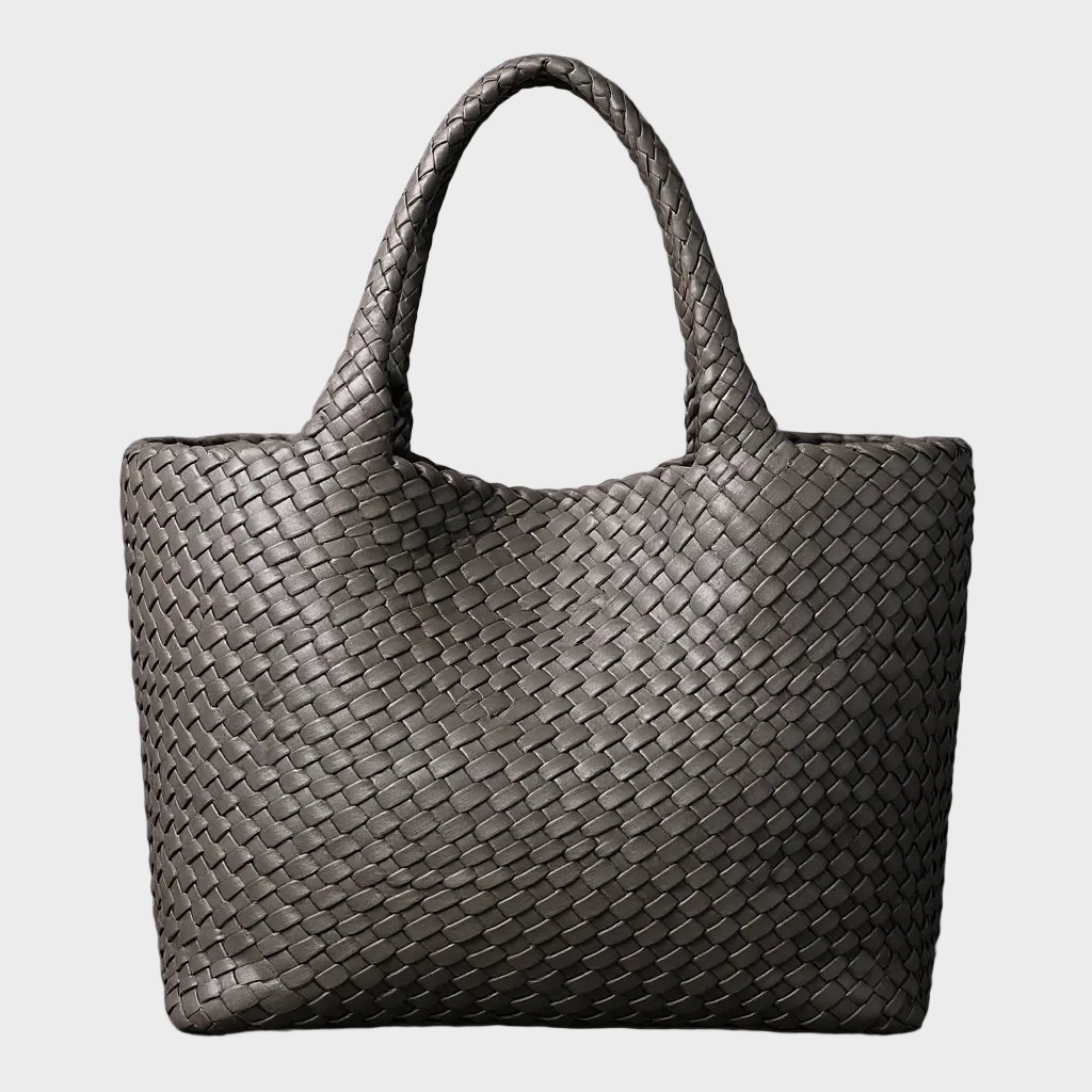 Women's Woven Tote Bag in Soft Microfiber Leather with Shoulder Straps