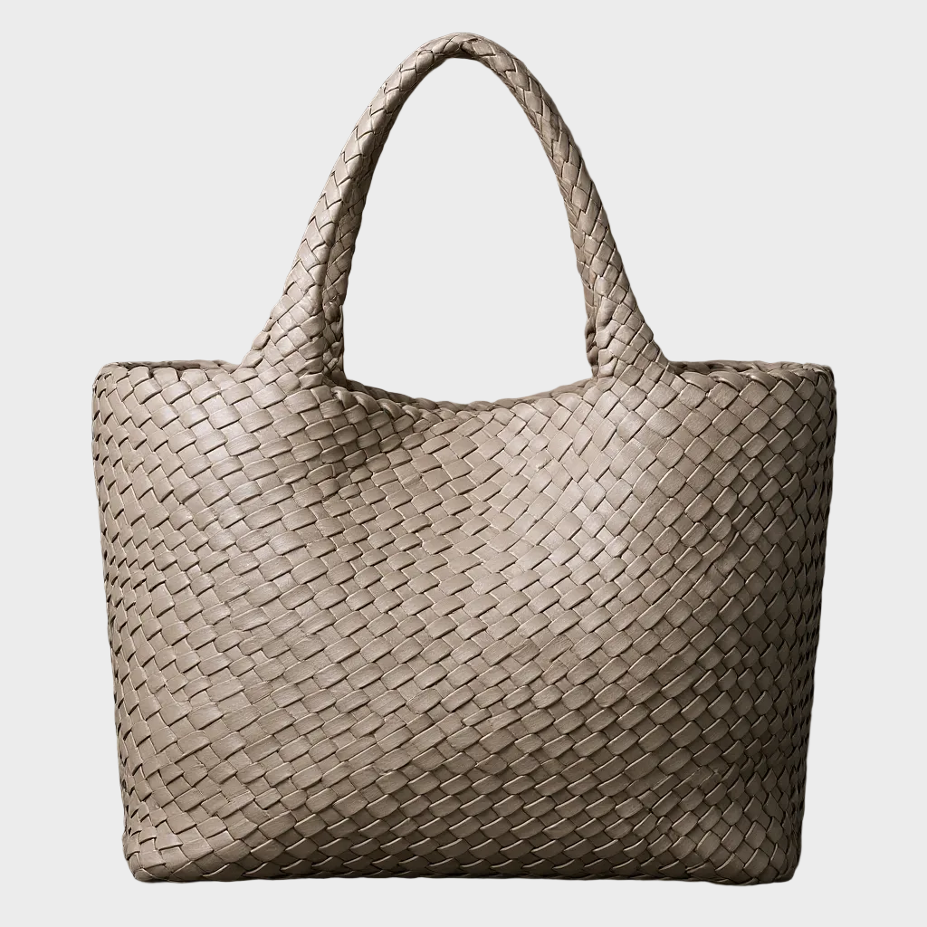 Women's Woven Tote Bag in Soft Microfiber Leather with Shoulder Straps
