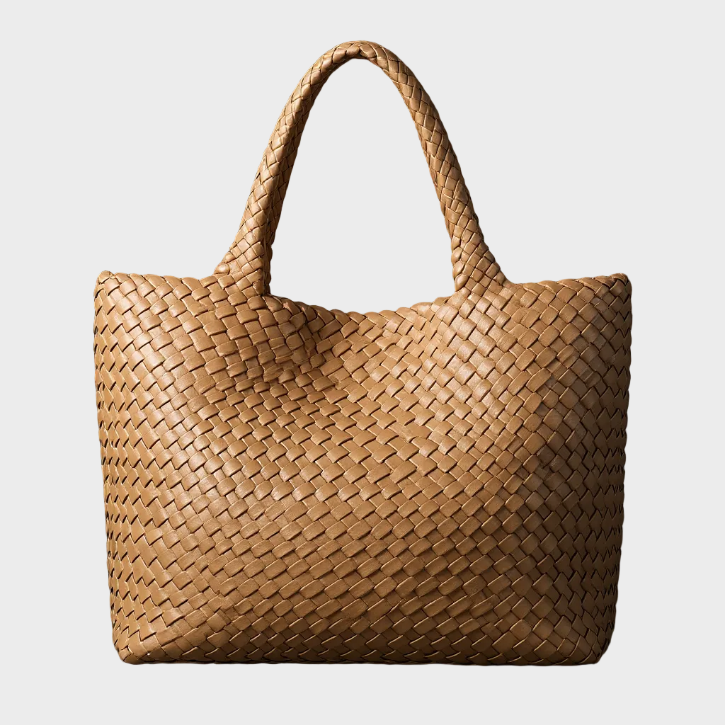 Women's Woven Tote Bag in Soft Microfiber Leather with Shoulder Straps